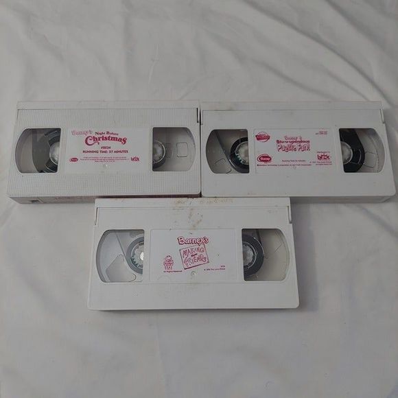Lot of 3 Barney VHS Video White Tapes Christmas Stu-u-upendous Puzzle Fun Friend - Picture 1 of 5